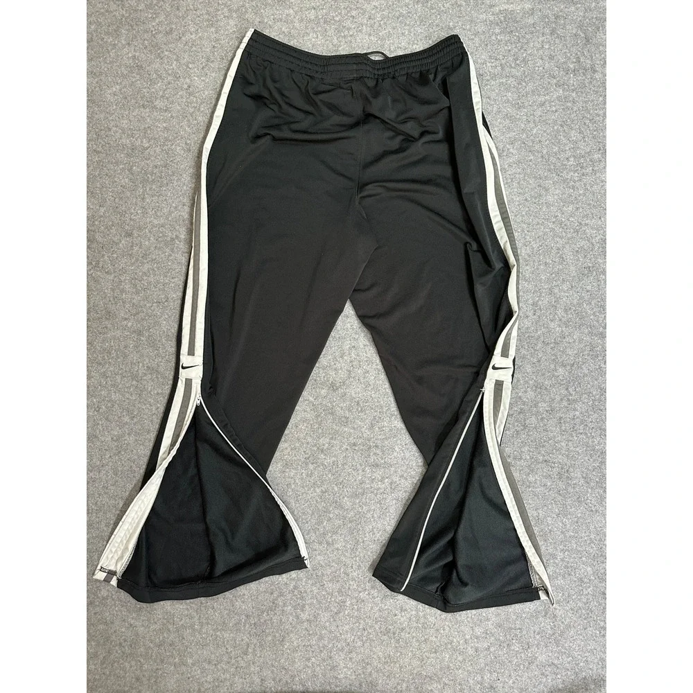 Nike Side Stripe Track Pants XL Black White Side Zip Hem Polyester